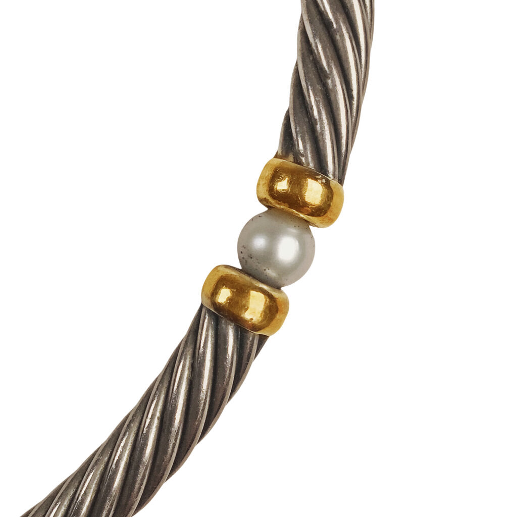 David Yurman Sterling & 14Kt Gold Cable Necklace w. Pearls