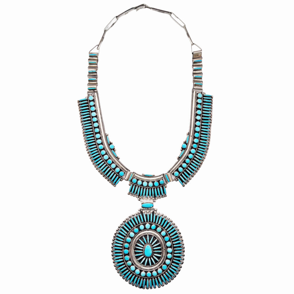 Jesse Williams Navajo Petit Point Turquoise Silver Necklace