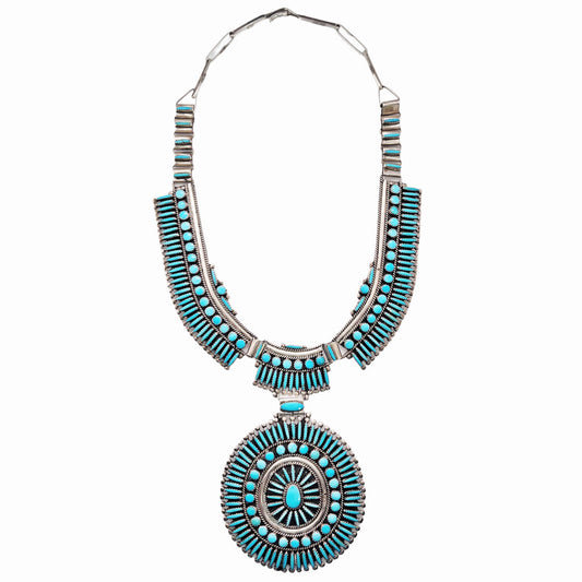 Jesse Williams Navajo Petit Point Turquoise Silver Necklace