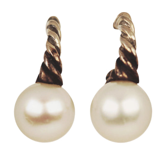 David Yurman Pearl & Sterling Cable Earrings