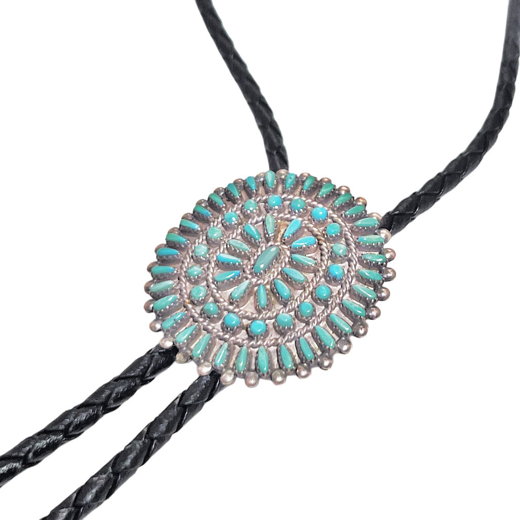 Vintage Zuni Turquoise Petit Point Bolo Tie