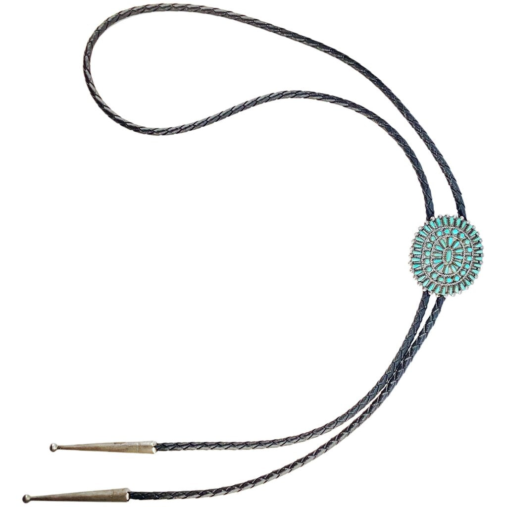 Vintage Zuni Turquoise Petit Point Bolo Tie