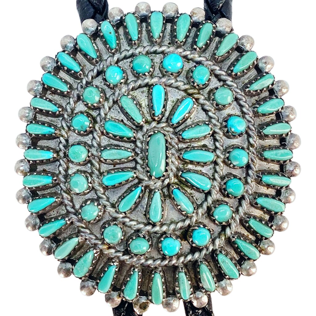 Vintage Zuni Turquoise Petit Point Bolo Tie