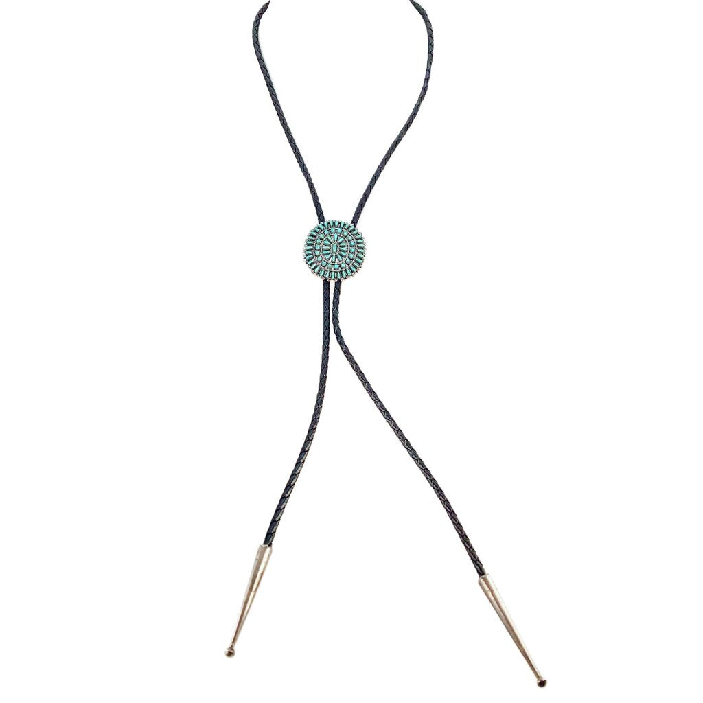 Vintage Zuni Turquoise Petit Point Bolo Tie