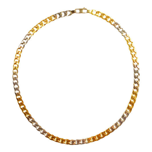 14Kt Three Color Gold Flattened Link Chain Necklace