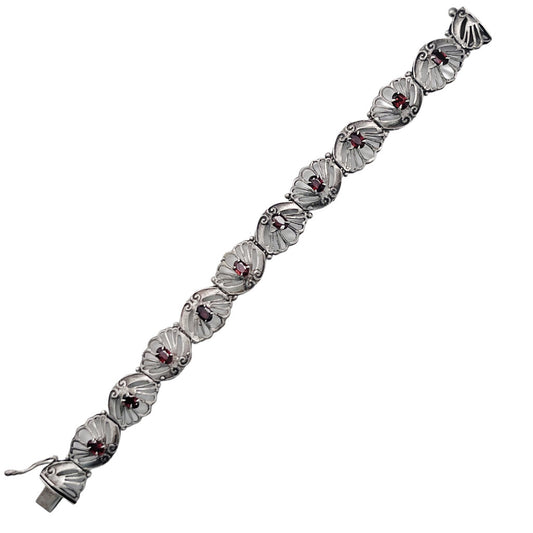 Vintage Art Deco Style Silver And Garnet Bracelet