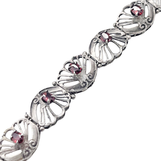 Vintage Art Deco Style Silver And Garnet Bracelet