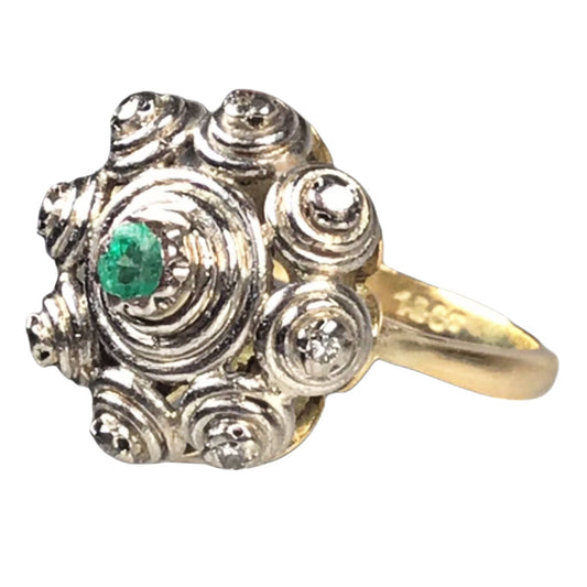 Vintage Emerald & Diamond Ring in 14 & 15Kt Yellow & White Gold