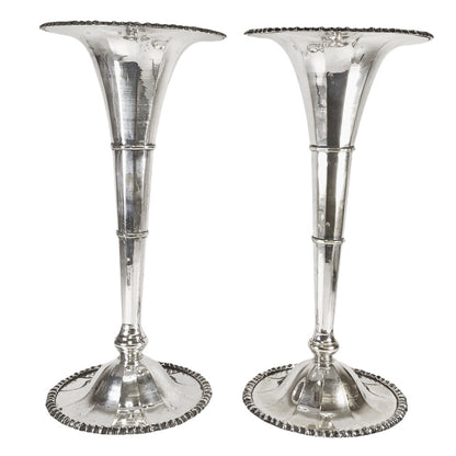 Pair of Silverplated Faceted Trumpet Vases