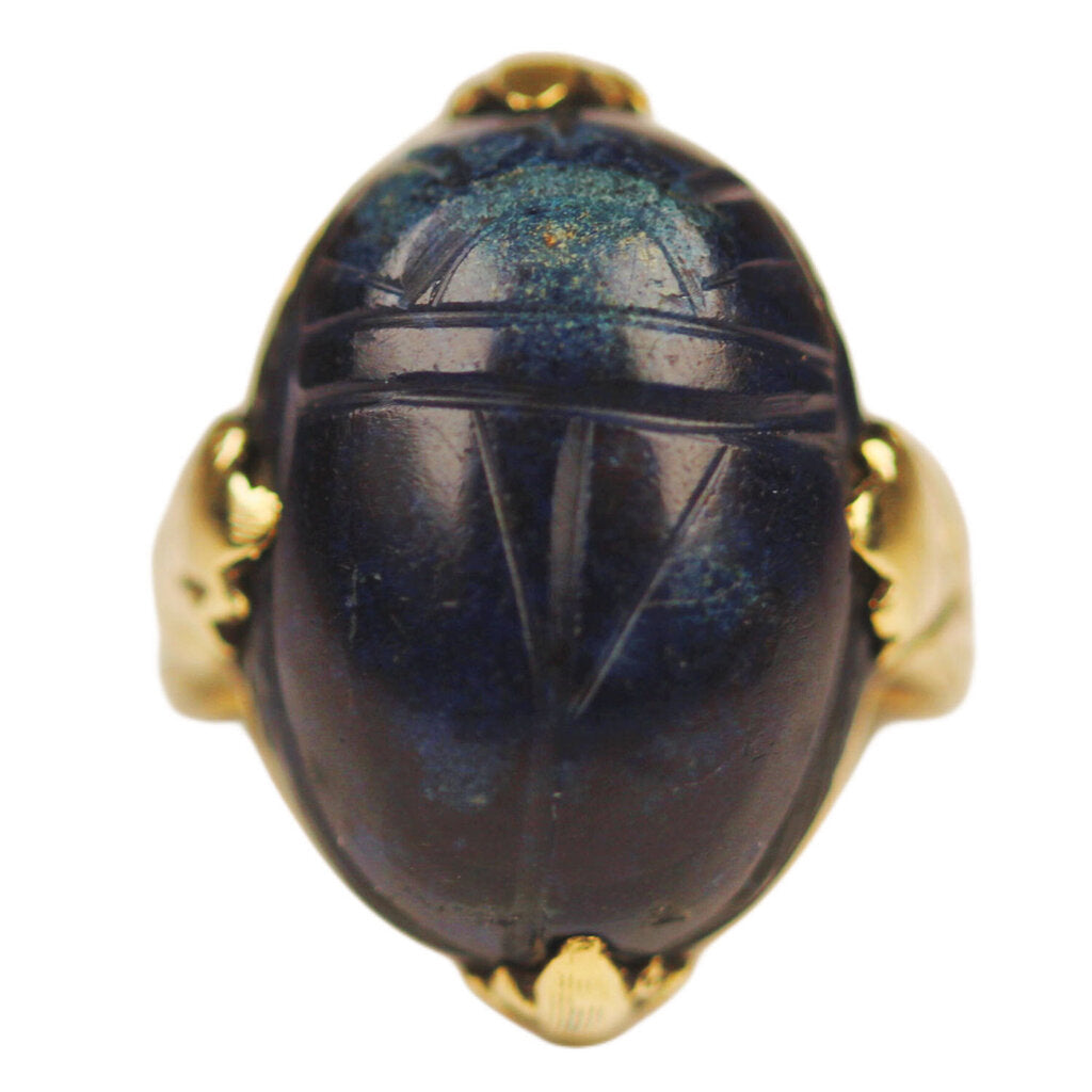 Vintage Sodalite Cabochon Scarab Mounted in a 14Kt Gold Ring