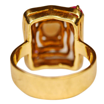 Opal & Ruby Geometric Ring in 14Kt Gold