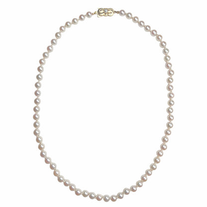 Mikimoto Single Strand Slightly Graduated Akoya Pearl Necklace w. 14Kt Gold & Pearl Clasp