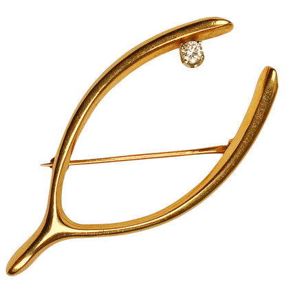 Diamond Set 14Kt Gold Wishbone Brooch