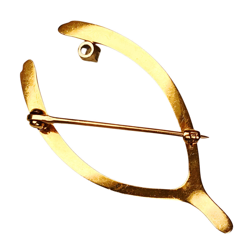 Diamond Set 14Kt Gold Wishbone Brooch