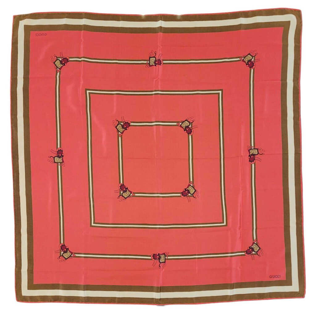 Gucci Red and Brown Silk Scarf