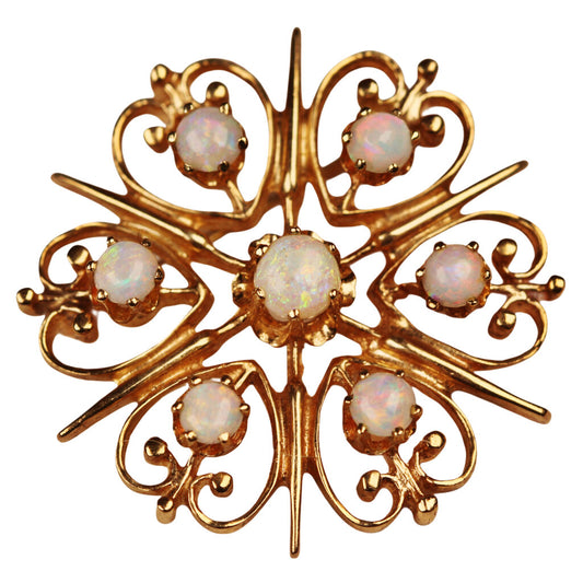 Opal & 14Kt Gold Circle Brooch