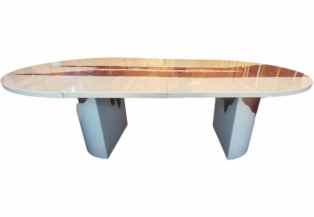 "Cow Hide" Lacquered 3 Leave Oval Dining Table AS IS