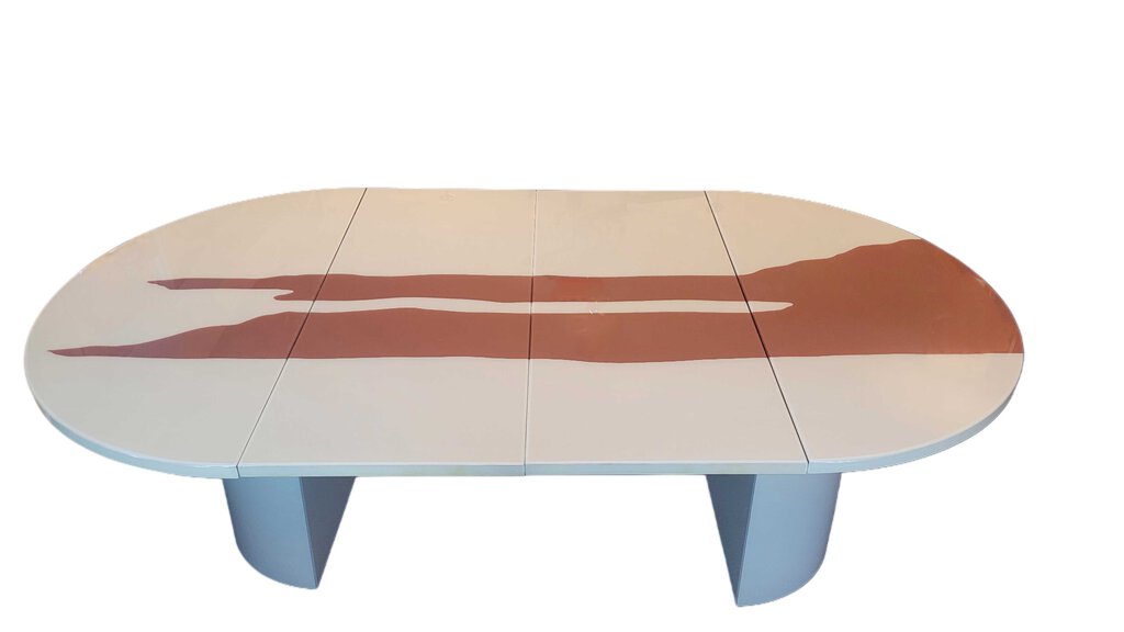 "Cow Hide" Lacquered 3 Leave Oval Dining Table AS IS