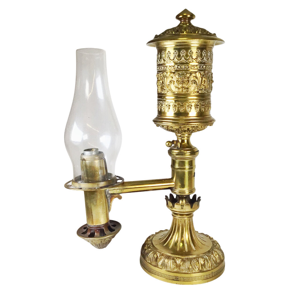 Pair/Cast Brass Argand Lamps