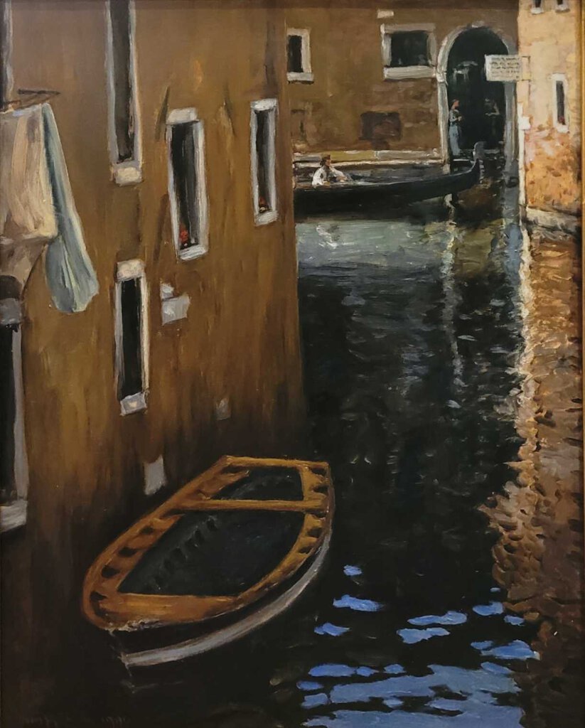 Dean Larson, "Rowboat - Venice". Oil on Canvas, 1990.