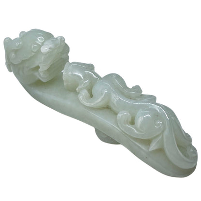 White-Celadon Jade Carved Dragon Belt Hook