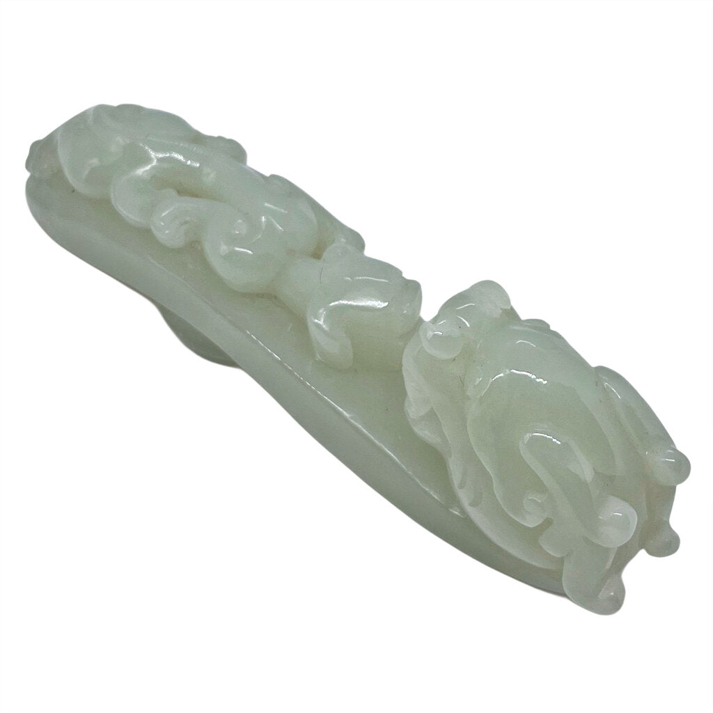 White-Celadon Jade Carved Dragon Belt Hook