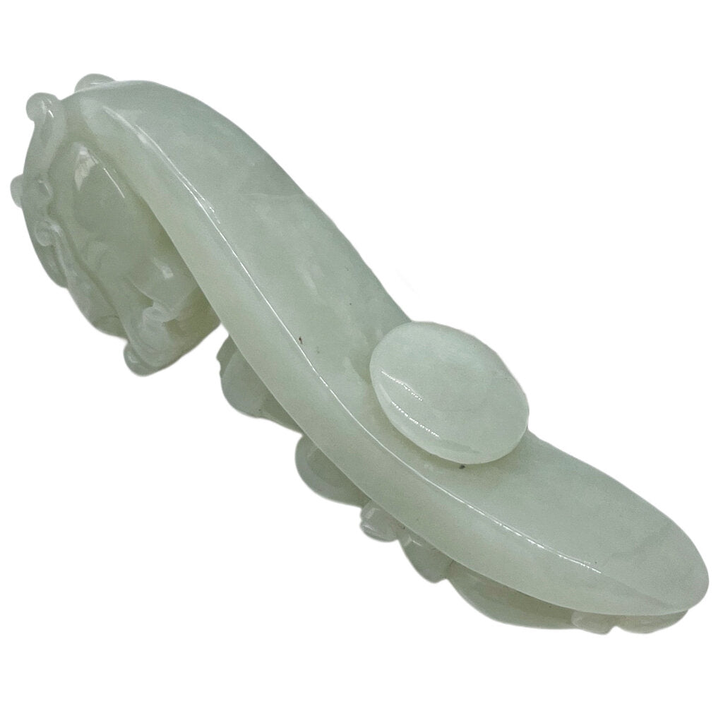 White-Celadon Jade Carved Dragon Belt Hook