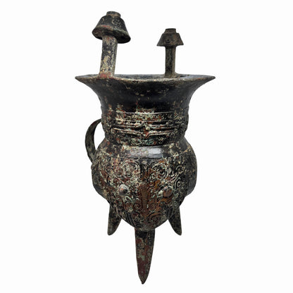 Archaic Bronze Chia Tripod Wine Vessel Zhou Dynasty Period Style