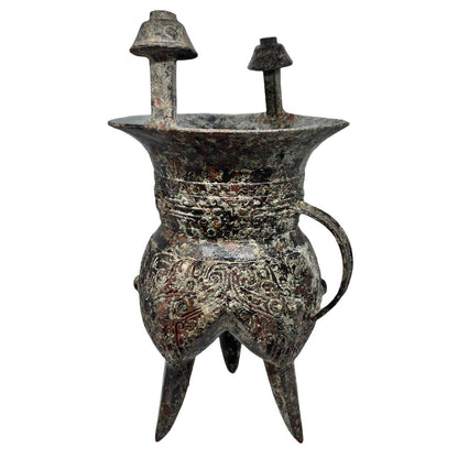 Archaic Bronze Chia Tripod Wine Vessel Zhou Dynasty Period Style