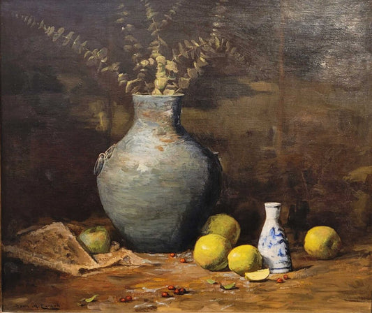 Dean Larson, "Vase, Apples & Sake Pitcher". Oil on Canvas, 1988/92.