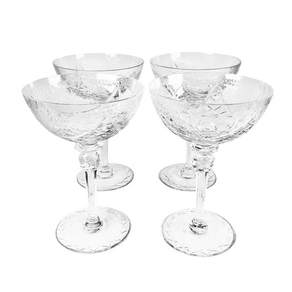 4 Cut & Etched Crystal Margarita Glasses