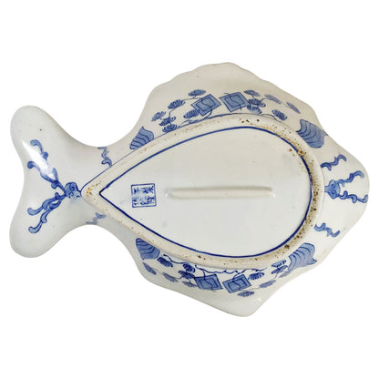 Japanese Blue & White Porcelain Fish Dish