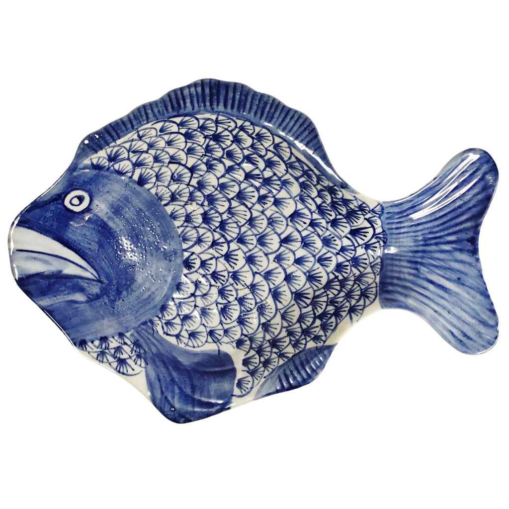 Japanese Blue & White Porcelain Fish Dish