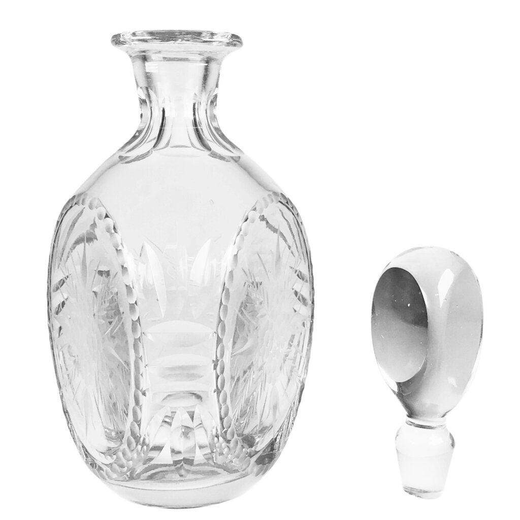 Handblown Cut Glass 3-Sided "Pinch" Decanter