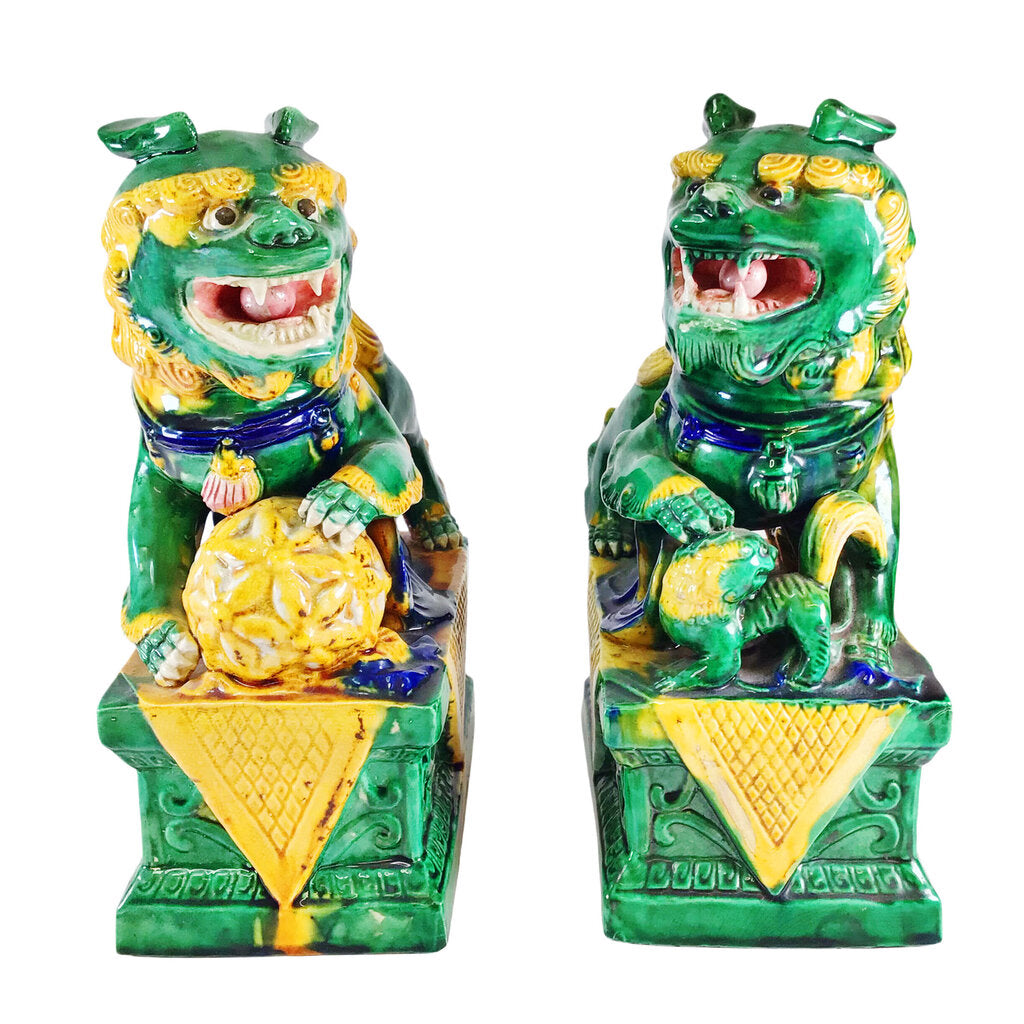 Pair/Chinese Sancai-Glazed Terracotta Foo Dogs