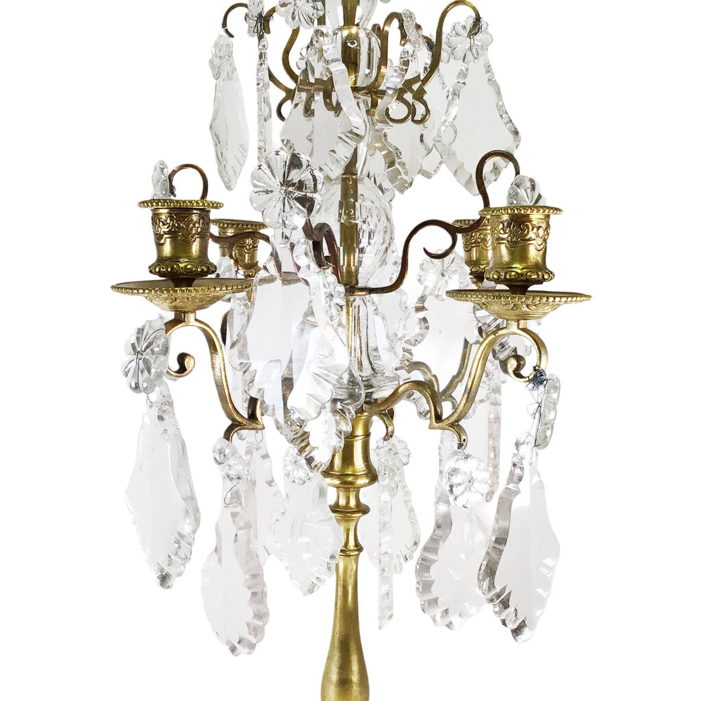 Antique Crystal & Brass Girandole