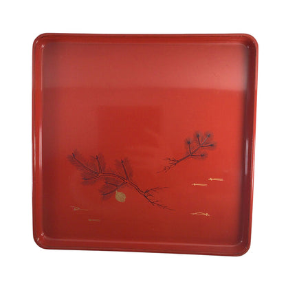 4 Japanese Red Lacquered Square Trays