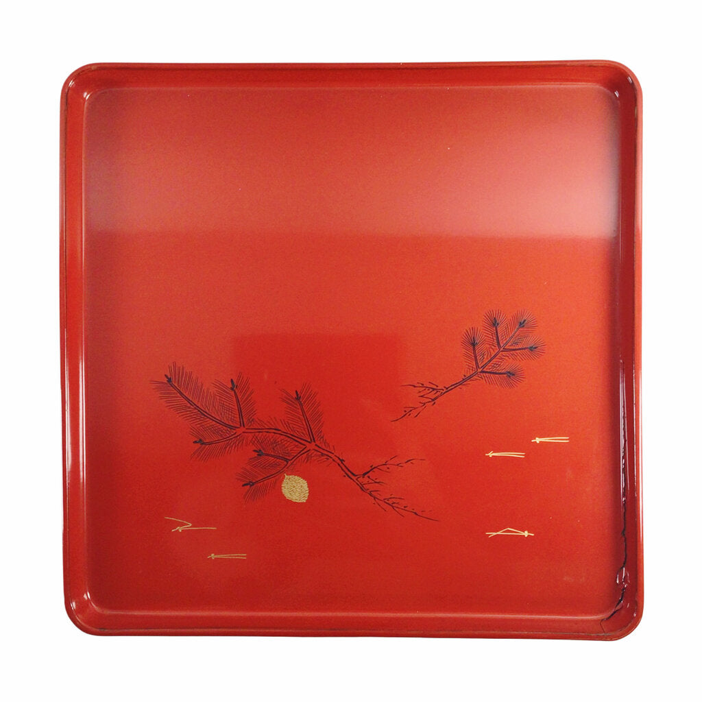 4 Japanese Red Lacquered Square Trays