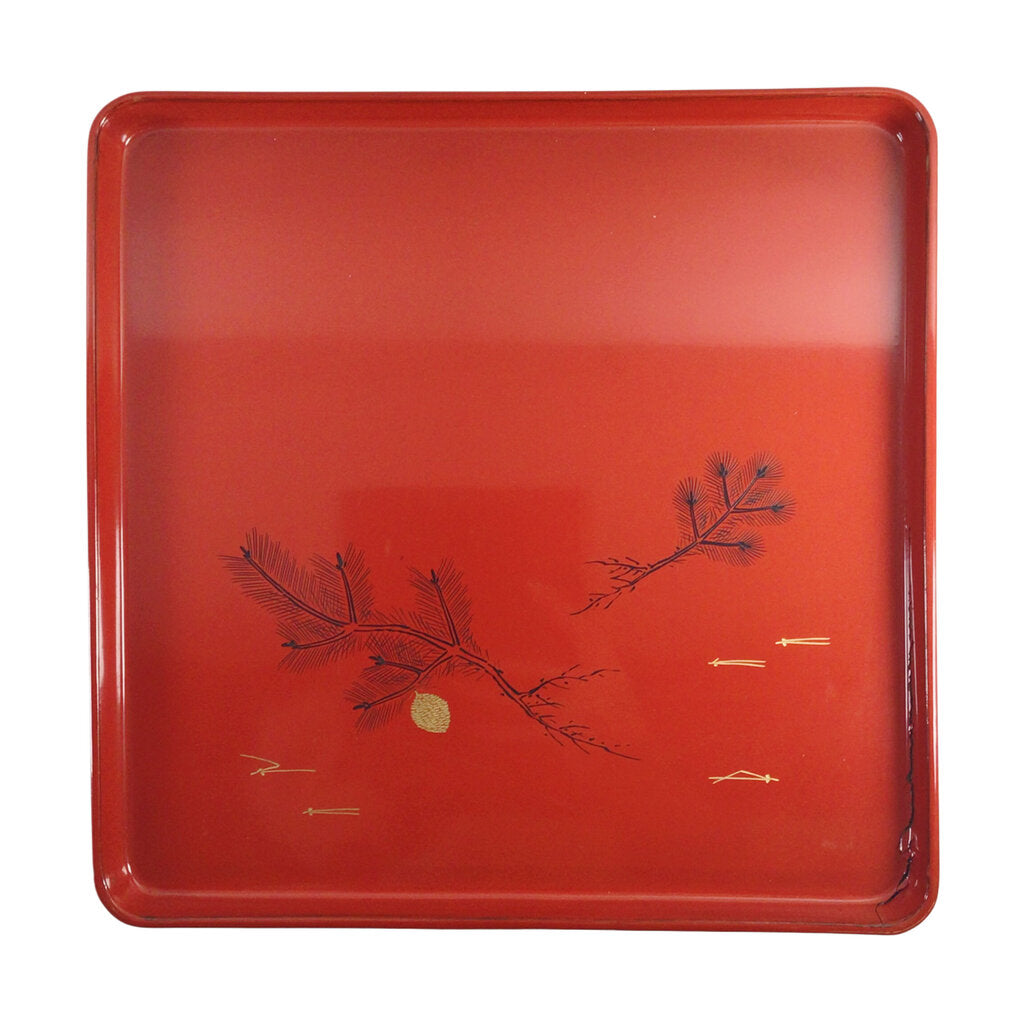 4 Japanese Red Lacquered Square Trays