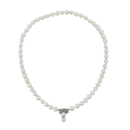 Pearl & Diamond Necklace w. Pearl Drop in 14Kt Gold