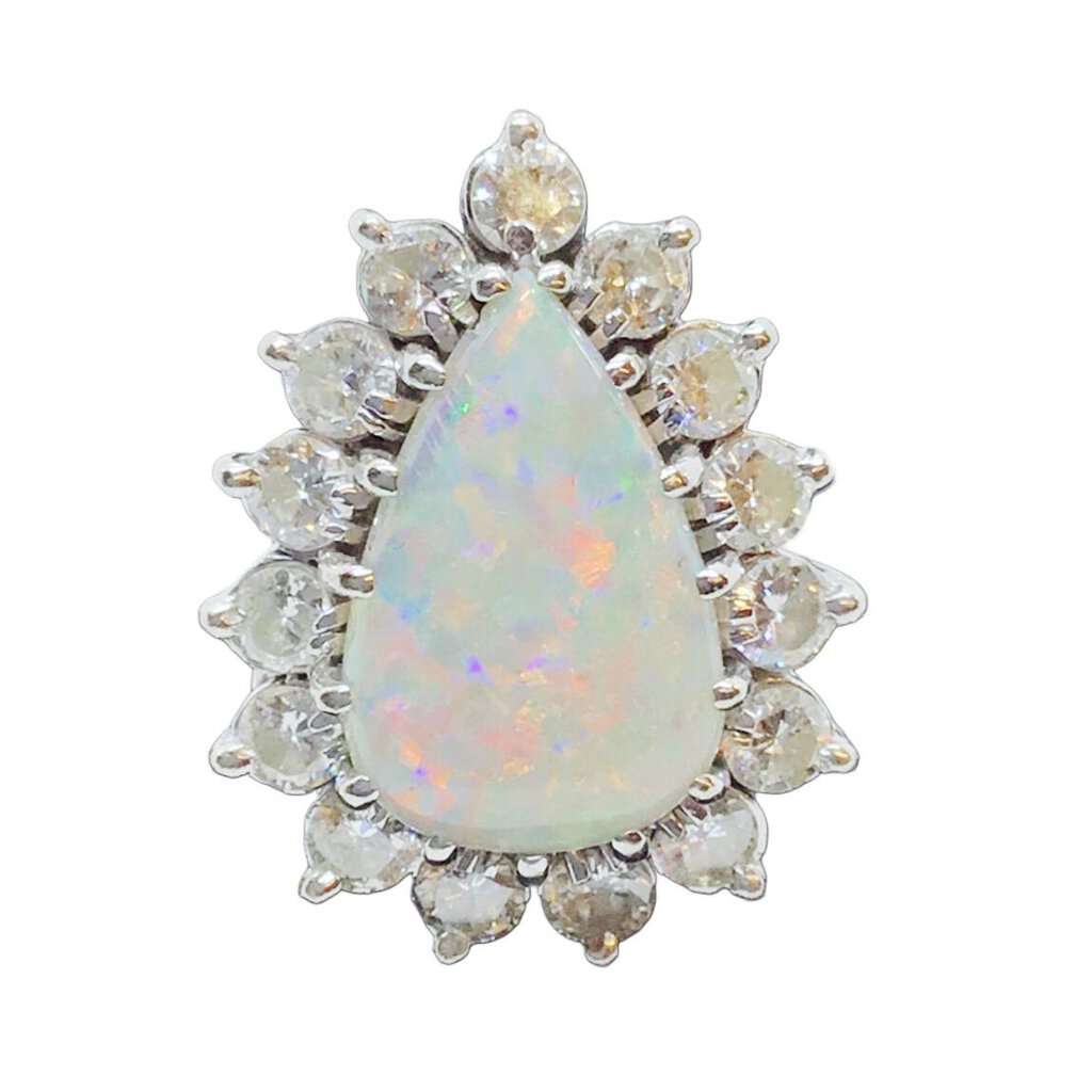 Pear Shaped Opal & Diamond Cluster Ring