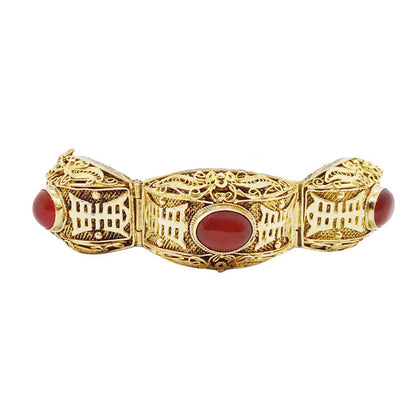 Chinese Silver Gilt Filigree Carnelian Bracelet