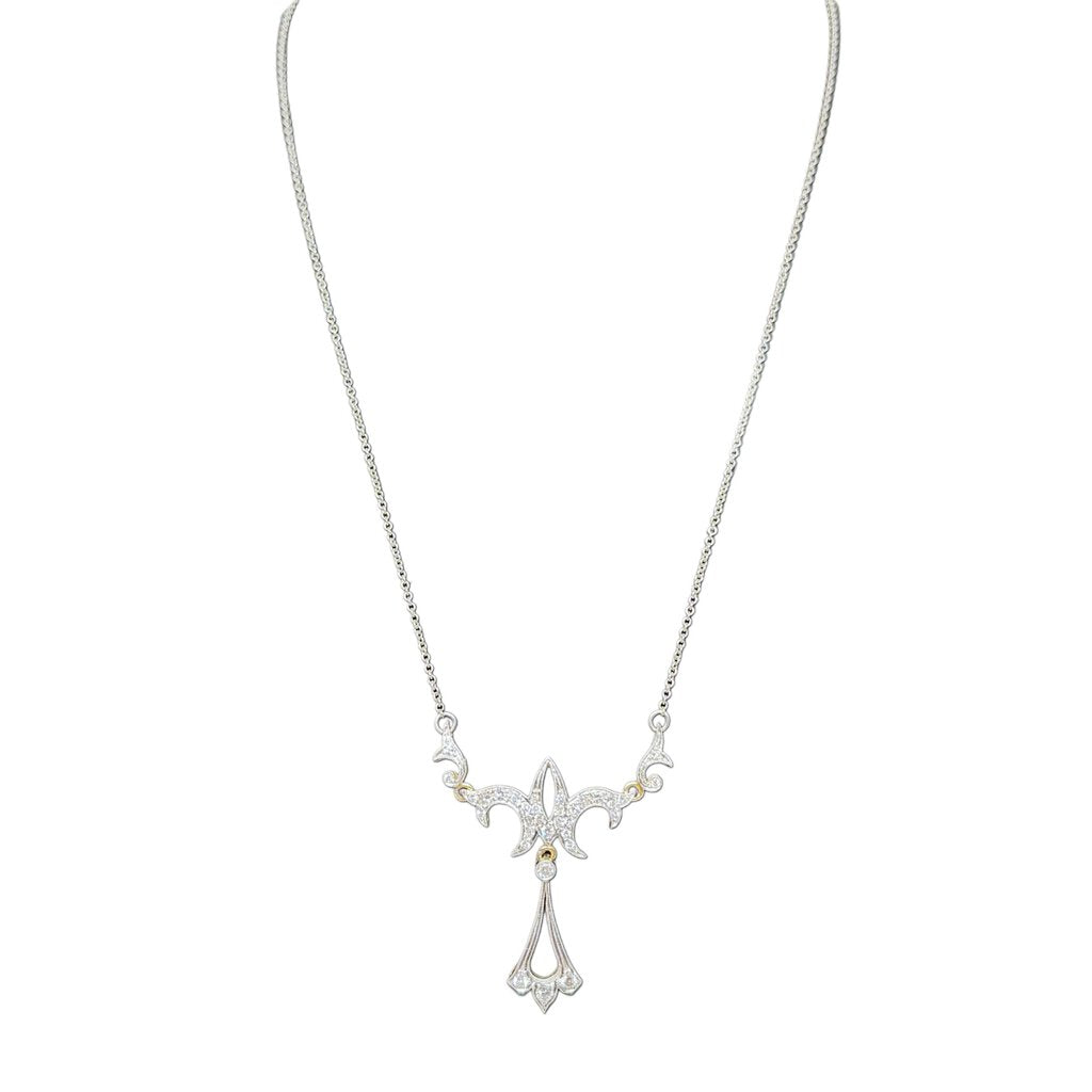 18Kt Gold Diamond Pendant w. Platinum Chain ...