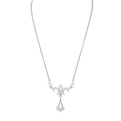 18Kt Gold Diamond Pendant w. Platinum Chain ...