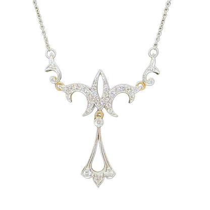 18Kt Gold Diamond Pendant w. Platinum Chain ...