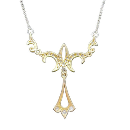 18Kt Gold Diamond Pendant w. Platinum Chain ...