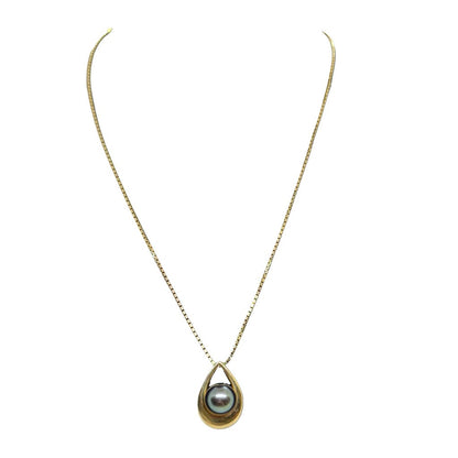 14Kt Gold Tahitian Pearl Pendant with Box Link Chain