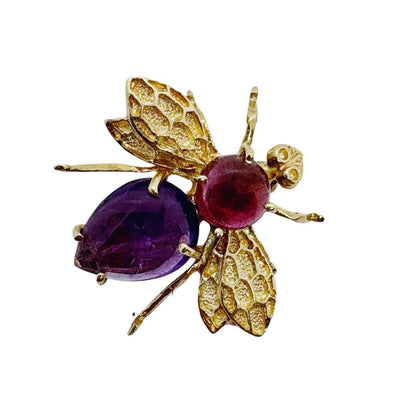 14Kt Gold Amethyst & Tourmaline Bee Brooch