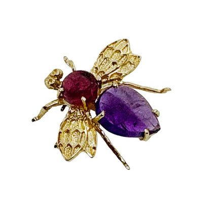 14Kt Gold Amethyst & Tourmaline Bee Brooch