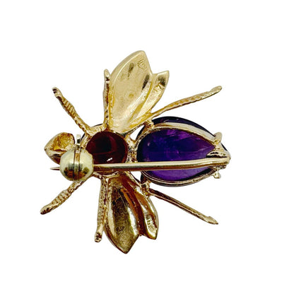 14Kt Gold Amethyst & Tourmaline Bee Brooch